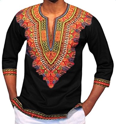 Dellytop Men's African Dashiki Autumn Fashion Print Long Sleeve T Shirt