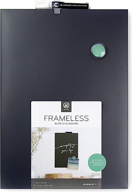 U Brands Magnetic Chalkboard, 15.5 x 11 Inches, Frameless (2351U00-04), Black