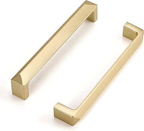 10pack goldenwarm Gold Handles for Cupboard 128mm Gold Kitchen Handles Solid Brushed Gold Cupboard Handles-LS9902GD128 Cupboard Door Handles Gold Kitchen Cupboard Handles Square Zinc Alloy Handles