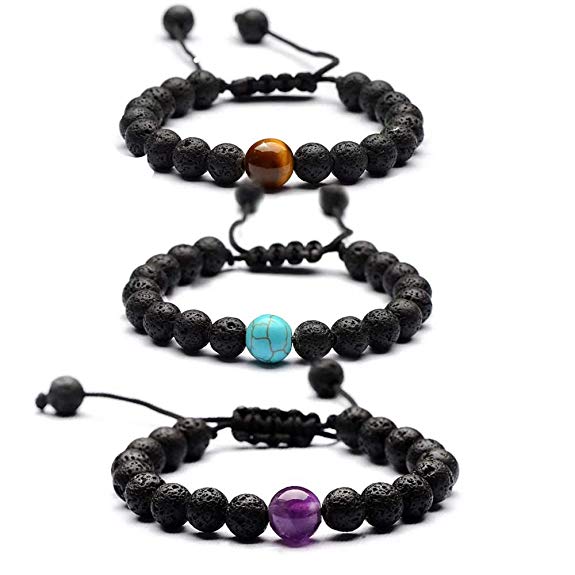 Mesinya Lava Rock Essential Oil Diffuser Bracelet Aromatherapy Yoga Adjustable Braided Rope 8MM Natural Stone Bangle