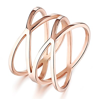 OPK Jewelry Personality Rose Gold "X" Criss Cross Long 14mm Woman Party Rings Band,Size 5-8