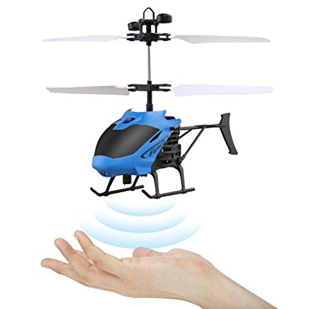 Aimik D-715 Flying Mini RC Infraed Induction Helicopter Aircraft Flash LED Light Toys For Kid (Blue)