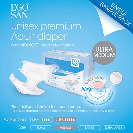 EGOSAN Ultra Incontinence Adult Diaper Brief Maximum Absorbency and Adjustable Tabs for Men and Women (Medium Sample)