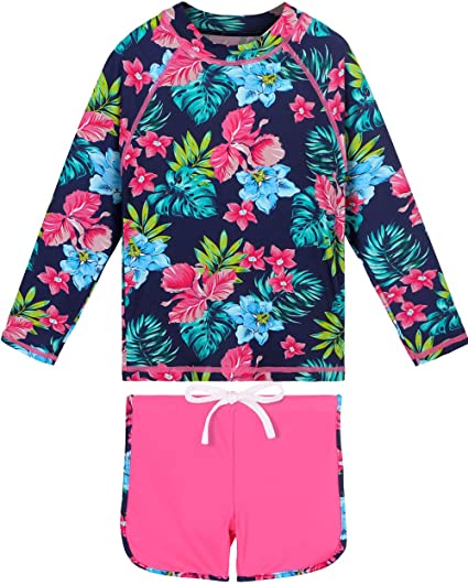 Girls Rash Guard Set Two Piece Long Sleeve Swimsuit UPF 50  Sun Protective Swimwear