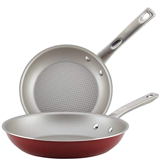 Ayesha Home Collection Porcelain Enamel Nonstick Skillet Twin Pack, Sienna Red