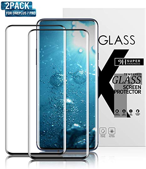 Gozhu OnePlus 7 Pro Tempered Glass Screen Protector,Fingerprint Scaner 3D Liquid Clear Full Curved Edge Case Friendly Anti-Scratch Coverage for OnePlus 7 Pro (2 Pack)