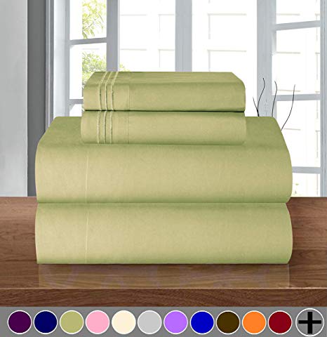 Elegant Comfort Luxury Soft 1500 Thread Count Egyptian 4-Piece Premium Hotel Quality Wrinkle and Fade Resistant Coziest Bedding Set, Easy All Around Elastic Fitted Sheet, Deep Pocket up to 16inch, Queen, Sage/Green