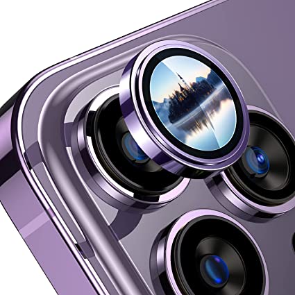 IQShield Compatible with iPhone 14 Pro Max Camera Lens Protector, Aluminum Alloy Metal Ring Glass Camera Protector [Case Friendly] [Easy Installation] [Keep Lens Original Design] - Deep Purple