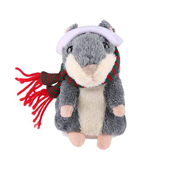 APUPPY Mimicry Pet Talking Hamster Repeats What You Say Plush Animal Toy Electronic Hamster Mouse for Boy and Girl Gift,3 x 5.7 inches (Grey Christmas Version)