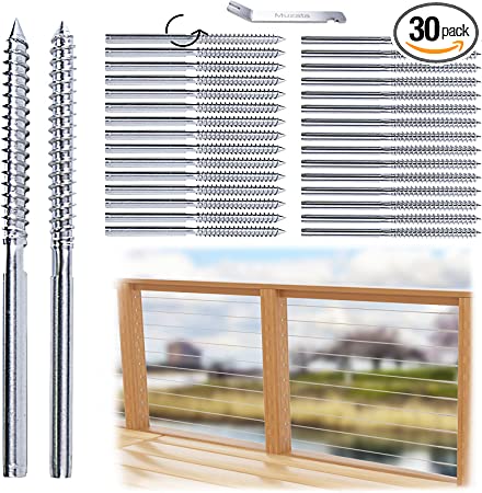 Muzata 30Pack 1/8" Swage Lag Screws Left & Right Cable Railing Hardware Kit Handed Thread for Wood Post T316 Stainless Steel Stair Deck WoodBudget System 15 Pairs CK17