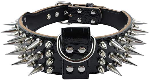 PET ARTIST 2.0" Width Luxurious Leather Sharp Spike Studded Dog Collar,Rottweiler Pitbull Large X-Large Training Dogs Necklace Anti-Biting