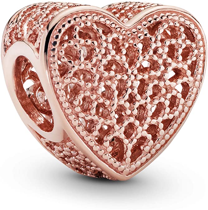 Pandora Women's Rose Filigree & Metal Beads Heart Charm 14 Carat Rose Gold-Plated Metal Alloy 781811