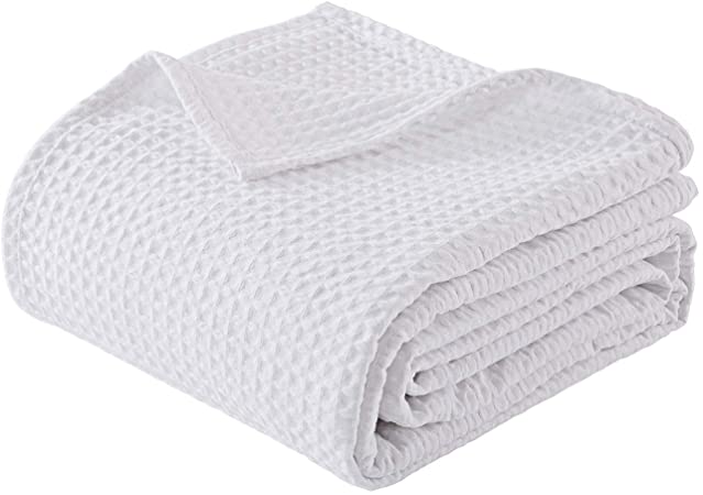 PHF Cotton Waffle Weave Bed Blanket Perfect for Bed Home Decor in Winter Twin Size White