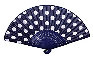 Salutto Hand Fan with Beautiful Fabric Printed (Navy Dot)