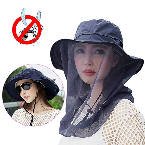 Jackcell Mosquito Head Net Hat, Safari Hat Breathable Sun Hat, Beekeeper Hat with Veil Net Mesh Protection from Bee Mosquito Gnats for Women Outdoor Fishing Gardening Hiking Travel