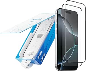 Anker Durable Screen Protector for iPhone 16 Pro (2-Pack), 6.3-Inch Corning Glass Film with Fast and Easy Installation, 8K Ultra HD, 9H Hardness, Scratch and Impact Resistant, 12-Month Warranty