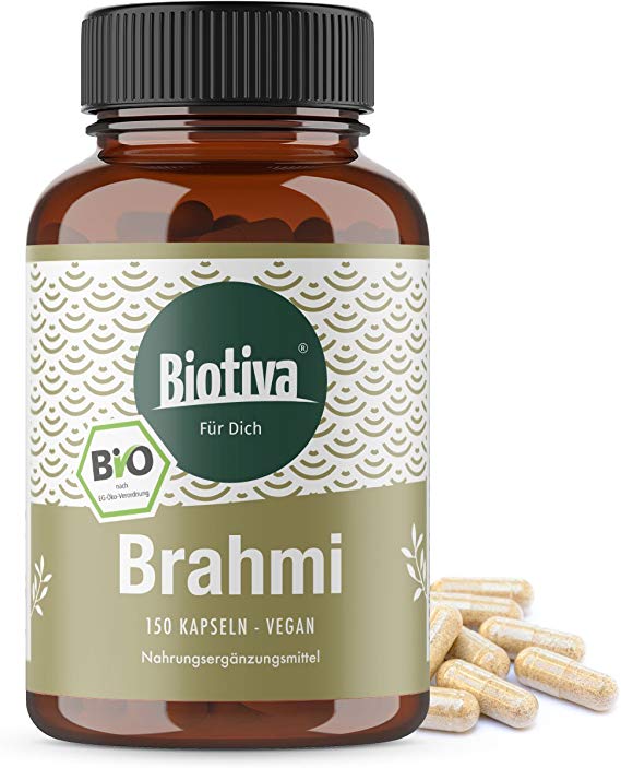 Brahmi Bio Capsules (150 Veggie Capsules), 500 mg per Capsule -Bacopa monnieri, Memory Plant -Guaranteed Without Additives -Manufactured and Controlled in Germany (DE-ECO-005) -100% Vegan.