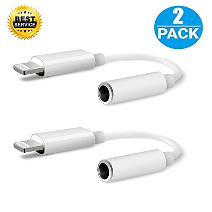 [2 pack] JOVERS lightning to 3.5mm headphone jack adapter , iPhone 7 / 7 Plus adapter ,aux adapter for iPhone 7 / 7 Plus -White (No music control and calling function)
