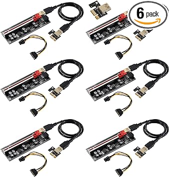 MZHOU 6PACK PCI-E 1X to 16X V009S-PLUS Riser Card with 7 PCI-E 1X Plug-in Adapter Card with 24in USB 3.0 Extension Cable for Bitcoin Crypto Mining Ethereum Mining（6 Pack）