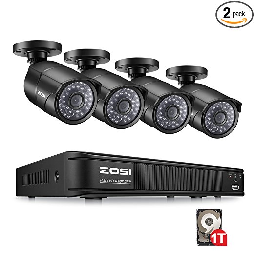 ZOSI PoE Home Security Camera System,4CH 2MP NVR with (4) 2.0 Megapixel 1920x1080 Outdoor/Indoor Surveillance Bullet IP Cameras 120ft Long Night Vision(1TB Hard Drive Built-in)