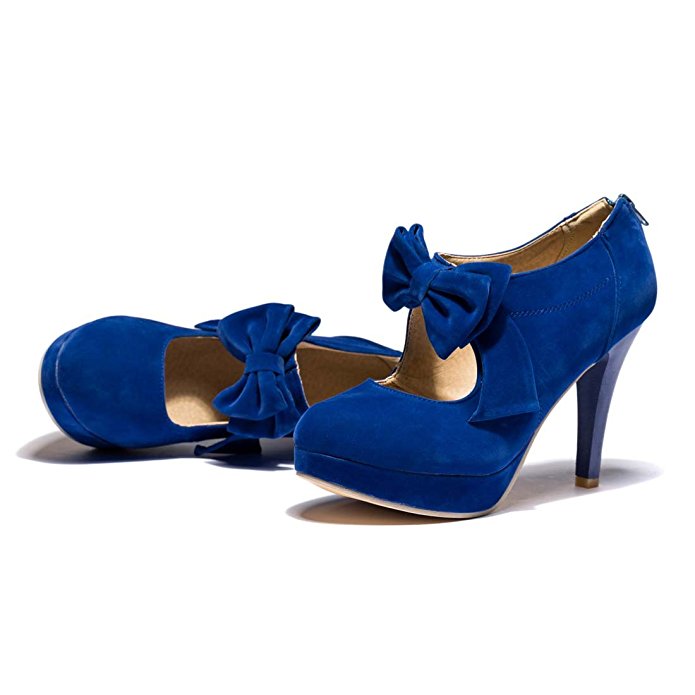 Ifantasy Retro Women High Heel Shoes Sweet Lolita Bow Round Toe Faux Suede Platform Pumps