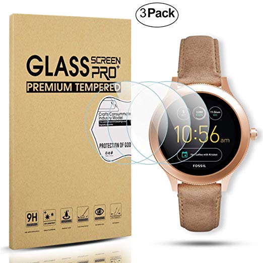 Diruite 3-Pack for Fossil Q Venture Gen 3 Screen Protector, 2.5D 9H Hardness Tempered Glass Screen Protector for Q Venture Smart Watch - Permanent Warranty Replacement
