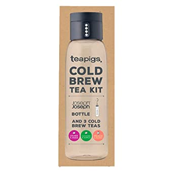 teapigs Cold Brew Tea Set (1 Joseph And Joseph Bottle And 3 Cold Brew Tea Bags), cucumber & apple, lychee & rose, peach & mango