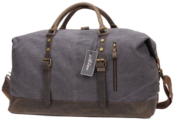 Iblue Large Leather Canvas Travel Shoulder Duffels Weekend Tote Carryon Handbag#831