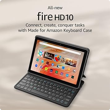 All-new Amazon Fire HD 10 tablet and Keyboard Case bundle, seamlessly handle tasks and email on-the-go, latest model (2023 release), 32 GB, Black