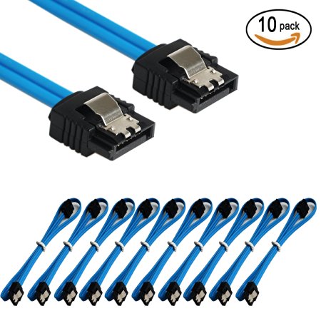 SUBANG 10 Packs 18 Inches SATA III 6.0 Gbps Data Cable with Locking Latch Blue