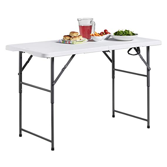 VonHaus 4ft Folding Table with Adjustable Height Portable Table: Picnic / Garden / Tailgate / Beach / Camping / Functions / Buffet / BBQ - Max Load 440lbs, Coated Steel & Extra Strong Durable Plastic