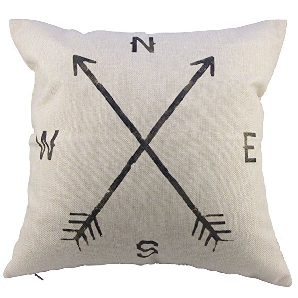 YouYee Simmias Cotton Linen Throw Pillow Case Cushion Cover, Compass,18"x 18" for Bedding Sofa Chair Car Seat