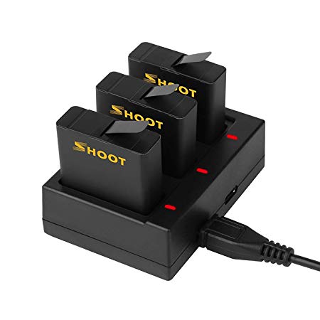 SHOOT 1220mAh 3-Pack Replacement Battery USB Charger for GoPro HERO 7 Black HERO 6/HERO 5/HERO(2018) Black Camera Accessories