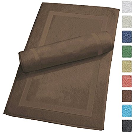 Luxury Hotel and Spa 100% Turkish Cotton Banded Panel Bath Mat Set 900gsm! 20"x34" (Chocolate, 2 Pack)