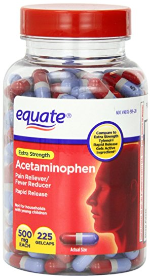 Equate - Pain Reliever, Rapid Release Gels Acetaminophen 500 mg, 225 Gelcaps (Comprate to Tylenol)