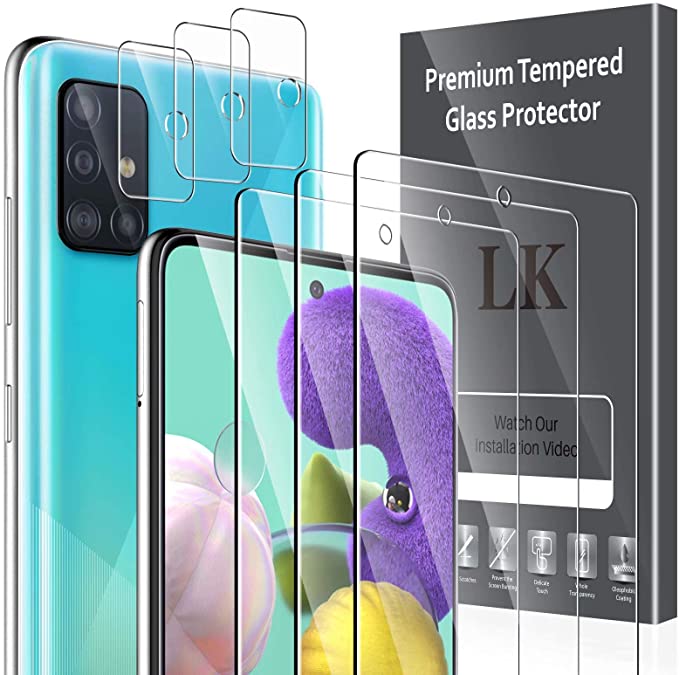 6 Pack LK 3 Pack Screen Protector   3 Pack Camera Lens Protector Compatible with Samsung Galaxy A51 4G/5G, Tempered Glass,HD Ultra-Thin