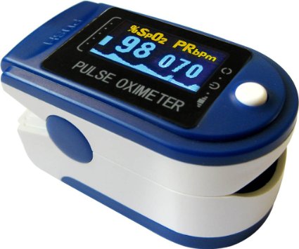 CE FDA Approved -- Portable Sports and Aviation Finger Pulse Oximeter OX Spo2 Fingertip Oxygen Digital Monitor -- SPO2  PR Pulse rate  PW Pulse Wave value Display -- Can be used in such Sports activities Mountain Climbing High-Altitude Street Cycling and Light Jogging Speed Walking and Running etc Dark Blue with OLED Display