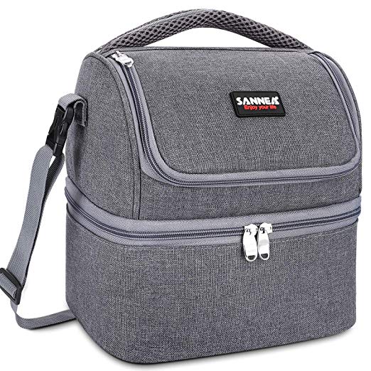 Lunch Bag,Insulated Water-resistant Lunch Bag With Removable Shoulder Strap for Men Women Students Kids, Large Capacity Reusable Cooler Tote Bag for Work/School/Picnic (Grey)