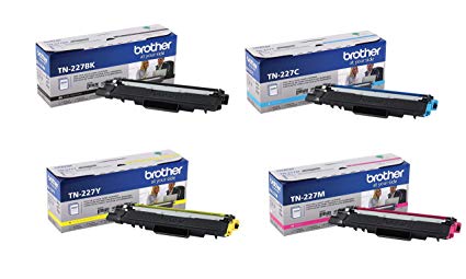 Brother TN227 4 High Yield Color Toner Set (BK/C/M/Y) (1) TN227BK, (1) TN227C, (1) TN227M, (1) TN227