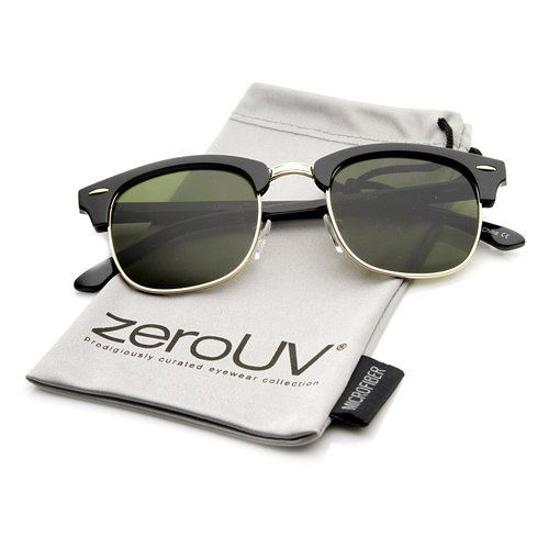 zeroUV - Premium Half Frame Horn Rimmed Sunglasses with Metal Rivets