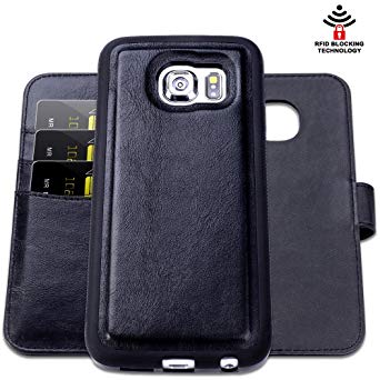 Shanshui® Detachable 2in1 RFID Blocking Wallet Holster with Three Card Holders and One Cash Pocket with Slim Back Cover for Sumsung Galaxy S6 (S6-black)