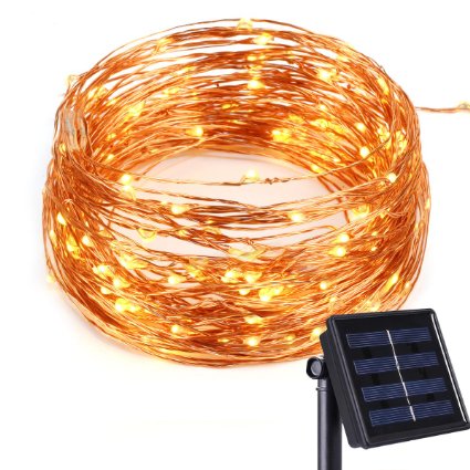 BMOUO Solar String Lights, 100 LEDs Outdoor/Indoor Starry String Lights,Waterproof Solar Fairy String Lights Copper Wire Ambiance Lighting for Landscape Gardens Homes Christmas Party (33ft Warm White)