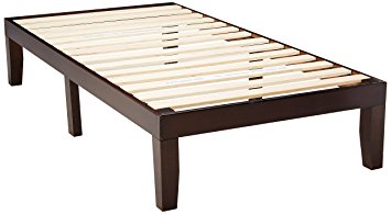 Zinus 14 Inch Wood Platform Bed / No Box Spring Needed / Wood Slat Support / Dark Brown, Twin