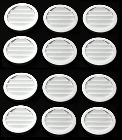 2" Round Plastic Louver Soffit Air Vent Reptile Screen Grille Cover Multiple Colors/Quantities (12, White)