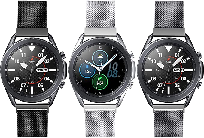 3 Pack Compatible with Samsung Galaxy Watch 3 45mm/Galaxy Watch 46mm/Gear S3 Frontier Classic Bands,Width 22mm Adjustable Stainless Steel Mesh Loop Replacement Wristband Strap Bracelet