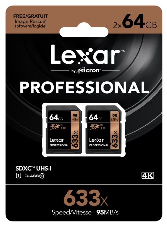 Lexar Professional 633x 64GB SDXC UHS-I Card w/Image Rescue 5 Software - LSD64GCB1NL6332 (2 Pack)