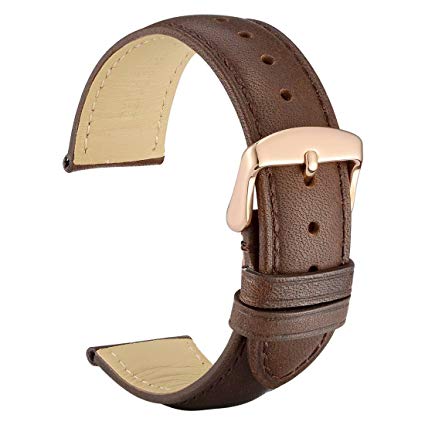 WOCCI Watch Band, Vintage Leather Strap Rose Gold Buckle, Choice of Color/Width(18mm,19mm,20mm,21mm,22mm)