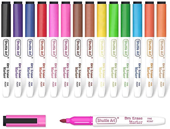 Dry Erase Markers, Shuttle Art 15 Colors Magnetic Whiteboard Markers with Erase,Fine Point Dry Erase Markers Perfect For Writing on Whiteboards, Dry-Erase Boards,Mirrors for School Office Home