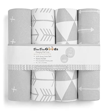 Changing Pad Cover – Premium Baby Changing Pad Covers 4 Pack – Boy or Girl Changing Pad Cover – Pure Cotton Machine Washable Grey & White Changing Table Cover – Diaper Changing Pad Cover Sheets