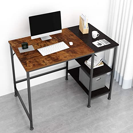 JOISCOPE Computer Desk,Latop Table,Study Table with Wooden Shelves,Industrial Table Made of Wood and Metal.40 inches(Vintage Oak Finish)